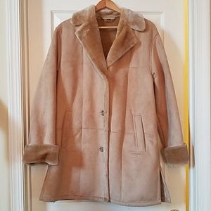 Faux fur lined suede coat